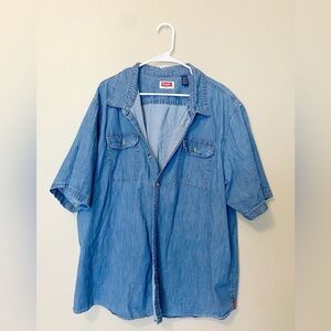 Vintage Wrangler Casual Light Blue Denim Shirt for Men